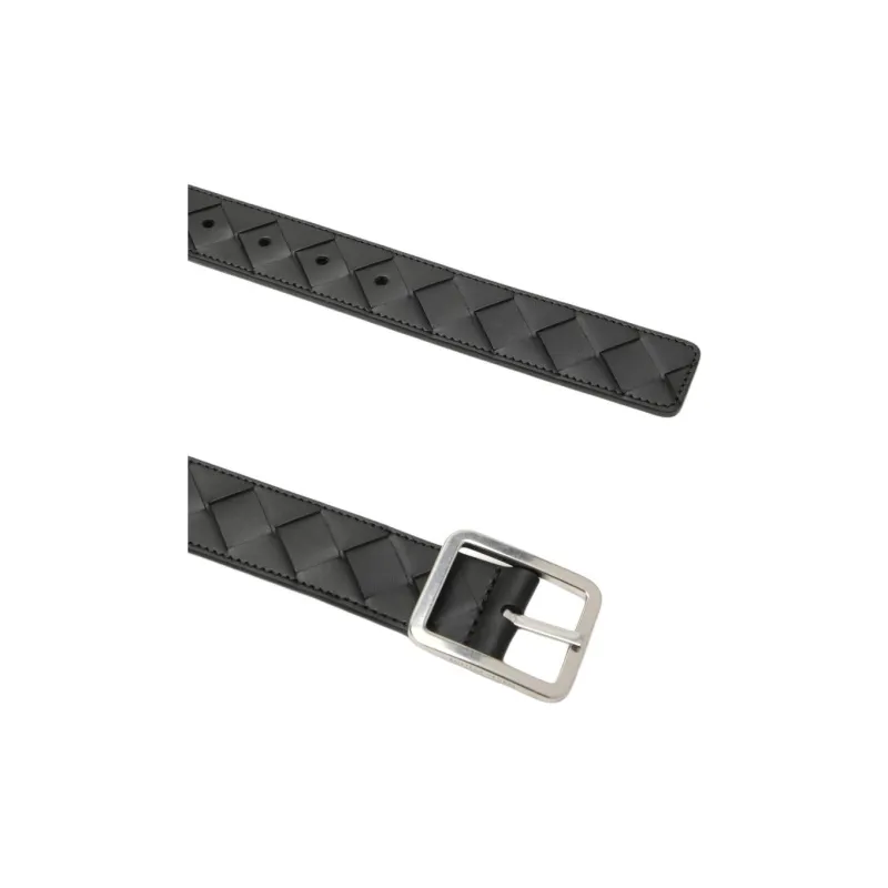 Bottega Veneta Woven Design Leather Belts Men's Black-1