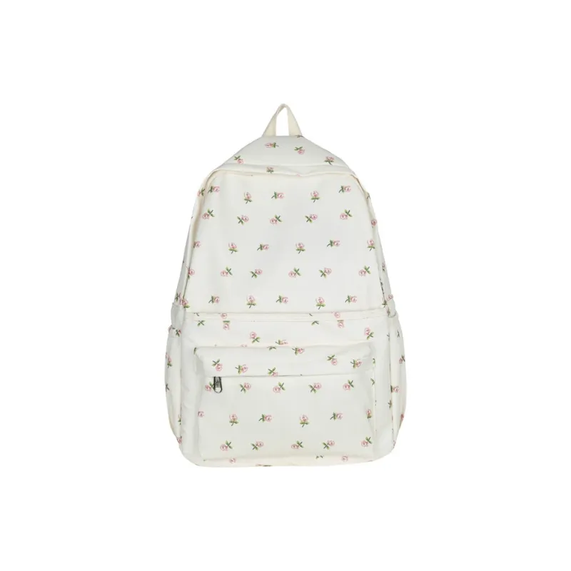 BAODIDAISHU Canvas Backpack Regular Women's Ivory/Pink/Light Blue-0