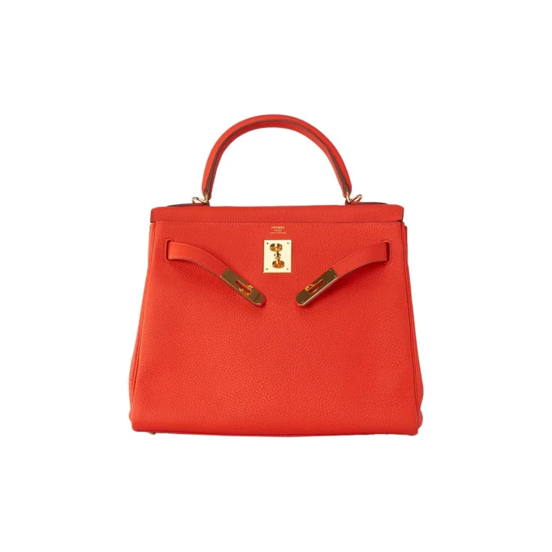 HERMES Kelly Togo Calfskin Kelly Bag Handbags Women's 9T Capucine Orange Red-0