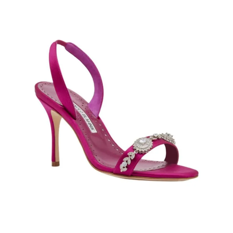 MANOLO BLAHNIK Lamisan Strap Sandals 9cm Women's Pink-2