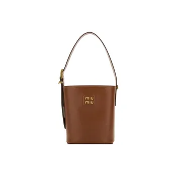 MIU MIU Leather Bucket Bags One Shoulder Handbags Women's Brown
