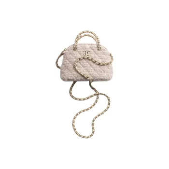 CHANEL Wool Tweed Handbag Shoulder Bag Crossbody Bag Women's Light Pink & Beige