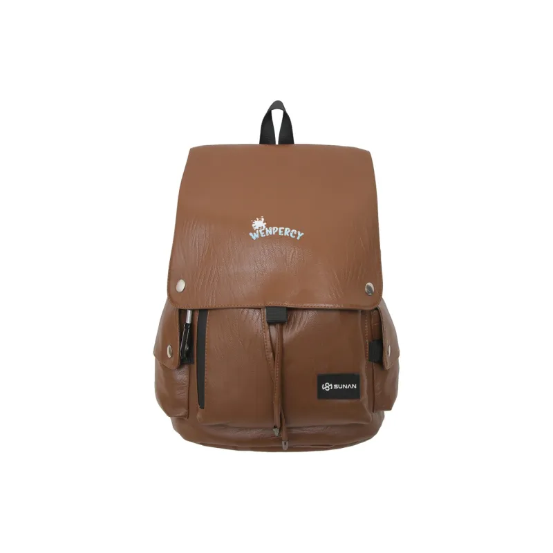 Wenpercy PU Backpack Regular Unisex Caramel/White/Black/Dark Brown-10