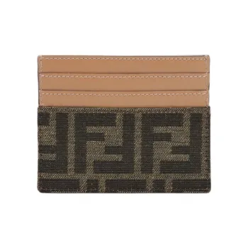 FENDI Jacquard With Calfskin Card Holder Women's Brown