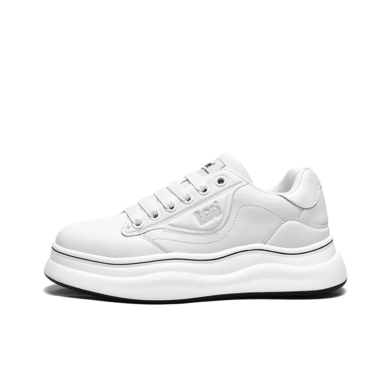 Lee Versatile Trendy, White Sneakers, Classic Fashion Commute Low Top Height Increasing Skateboard Shoes Men's-0