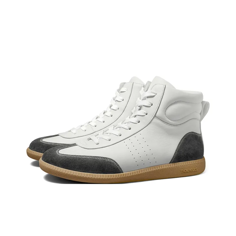 THOM WILLS Classic German Army Trainers High Top Skateboard Shoes Men's Dark Gray White-1