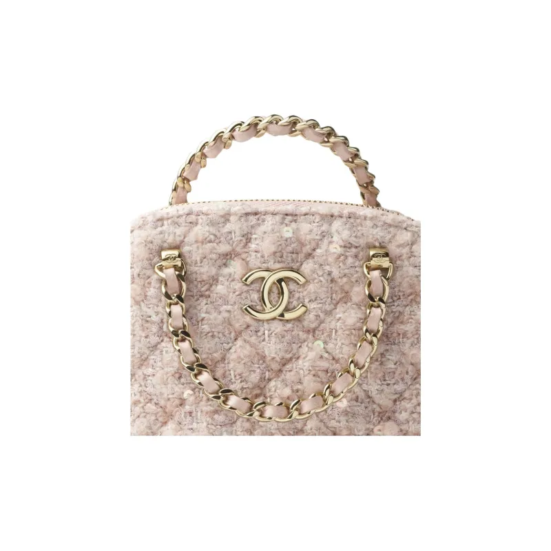 CHANEL Wool Tweed Sequins Shoulder Bag, Crossbody Bag, Handbag Women's Light Pink & Beige-2