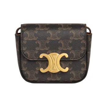 CELINE Triomphe Cow Leather Portable Crossbody Bag Shoulder Bag Mini Women's Tawny