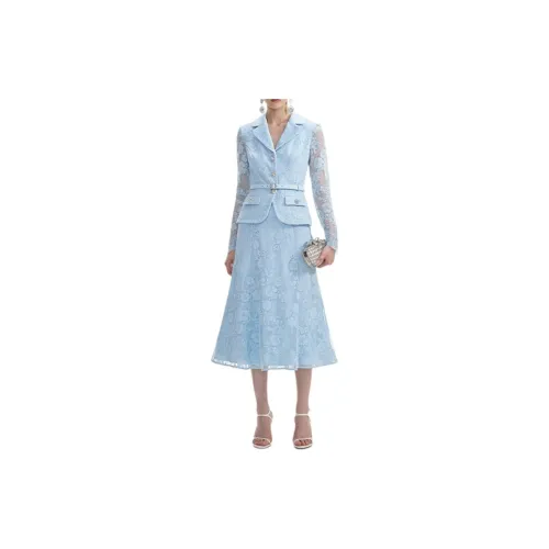 Self-portrait Long-Sleeved Dresses Women's Misty Blue