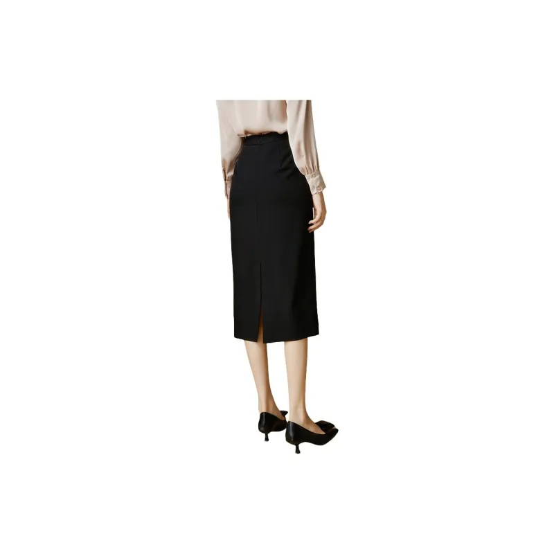 Late White Casual Long Skirts Women's Black-1
