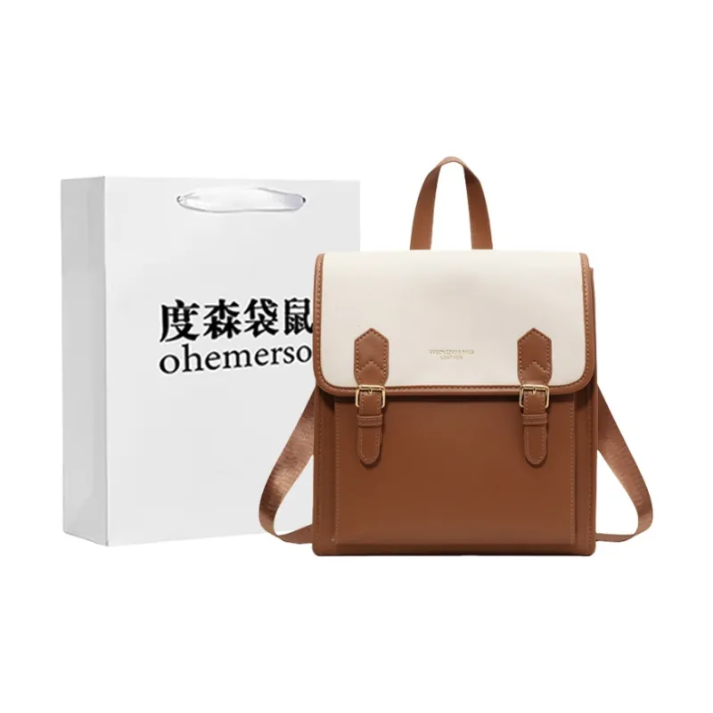 Dusen Kangaroo PU Backpack Women's Black/Coffee/Brown-13