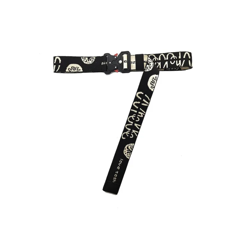 Mulinsen Techwear Metal Buckle Jacquard Letter New Hip Hop Trend Canvas Belt Unisex Width  3.8cm-5
