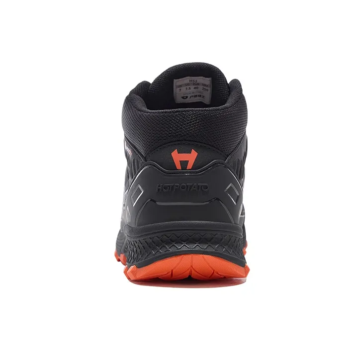 HOT POTATO Cushioned Anti Slip Wear Resistant Breathable Lightweight Mid Top Hiking Shoes Unisex Black Orange-2