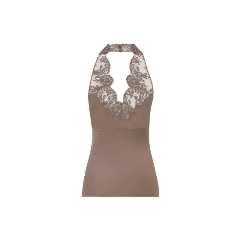 SAINT LAURENT Halter Lace Detailed Top-1