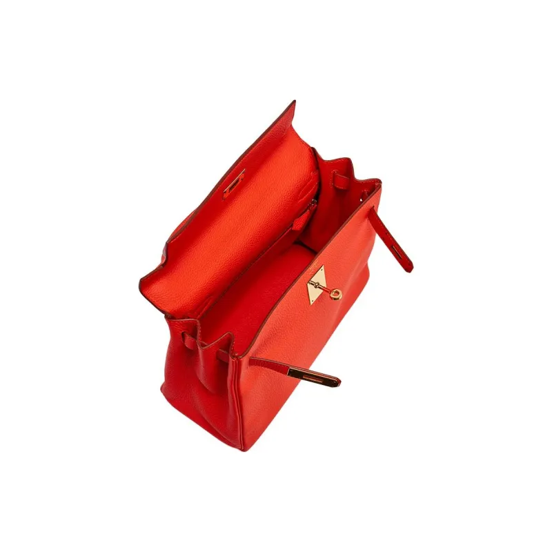 HERMES Kelly Togo Calfskin Kelly Bag Handbags Women's 9T Capucine Orange Red-4