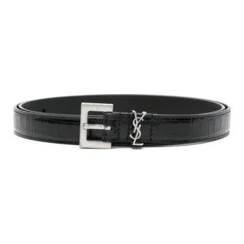 SAINT LAURENT Cassandre Crocodile-embossed Belt