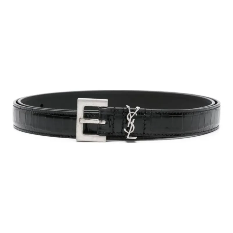 SAINT LAURENT Cassandre Crocodile-embossed Belt-0