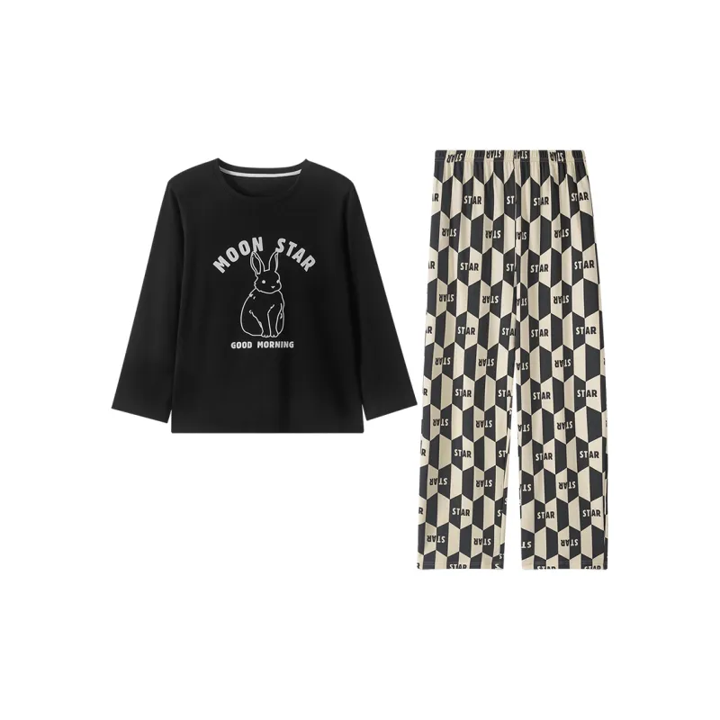 Montagut Pajama Set Unisex Two Piece Set Black-2