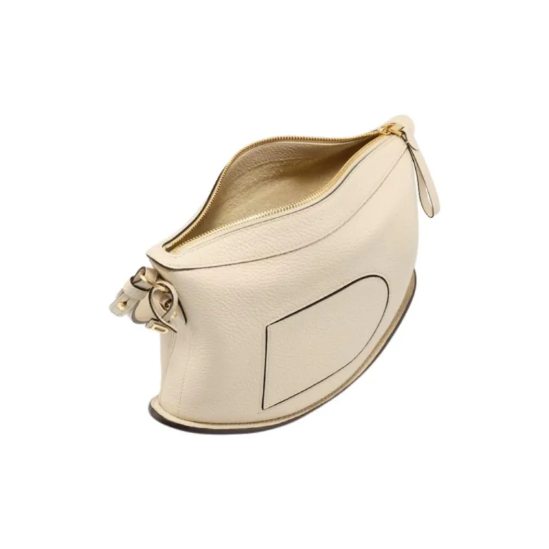 Delvau Pin Swing Soft Grain Calfskin Shoulder Bag Crossbody Bag Handbag Women's Beige-3