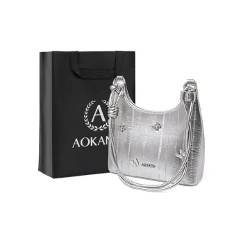 AOKANG Synthetic Leather Shoulder Bag Regular Women's Starlight Silver/Milk White/Midnight Black