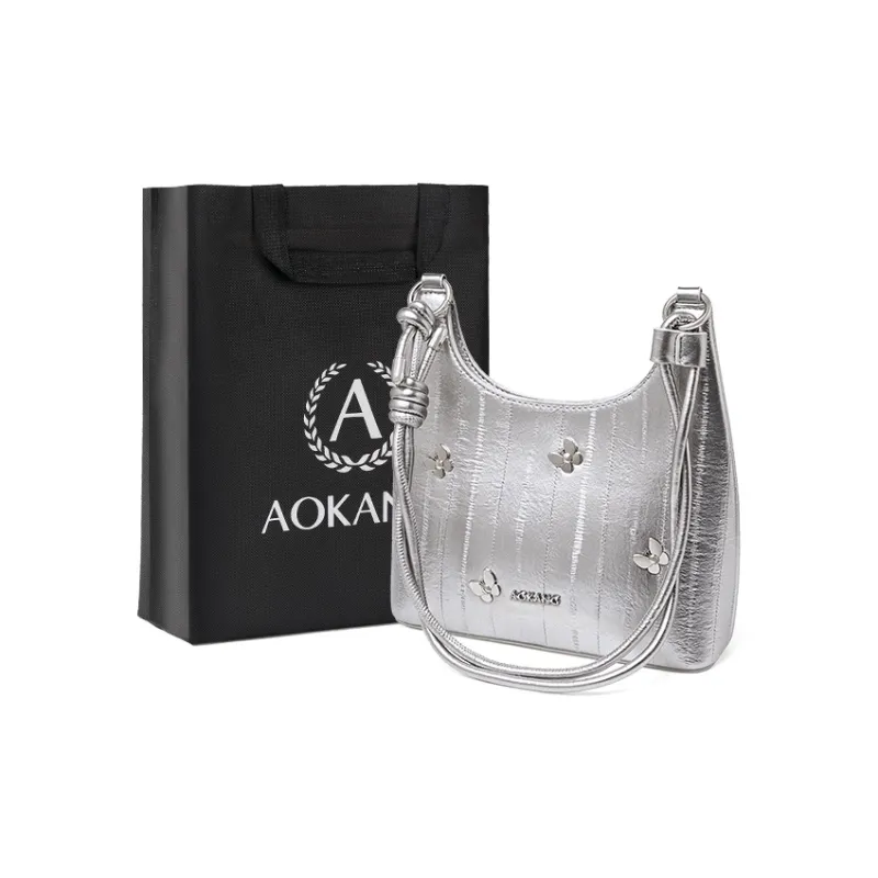 AOKANG Synthetic Leather Shoulder Bag Regular Women's Starlight Silver/Milk White/Midnight Black-0
