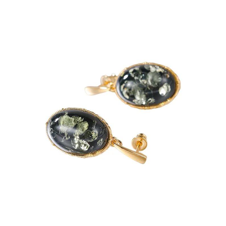 S&A S925 Silver With Amber Fine Jade Earrings Women's-1