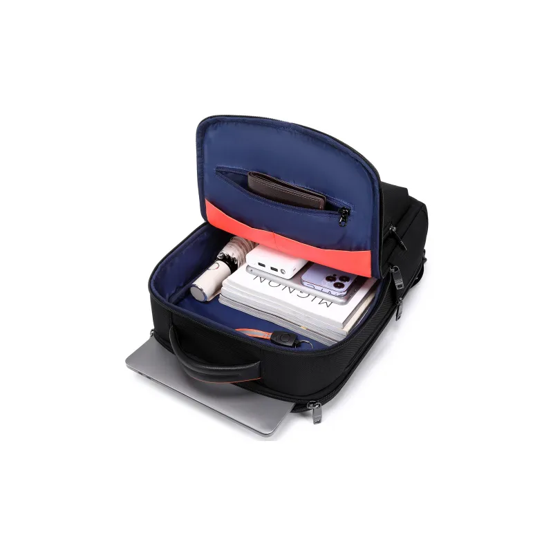 QRST Microfiber Synthetic Leather Backpack Large Size Unisex Black-3