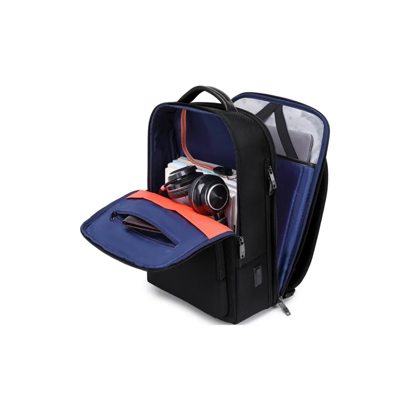 QRST Microfiber Synthetic Leather Backpack Large Size Unisex Black-4