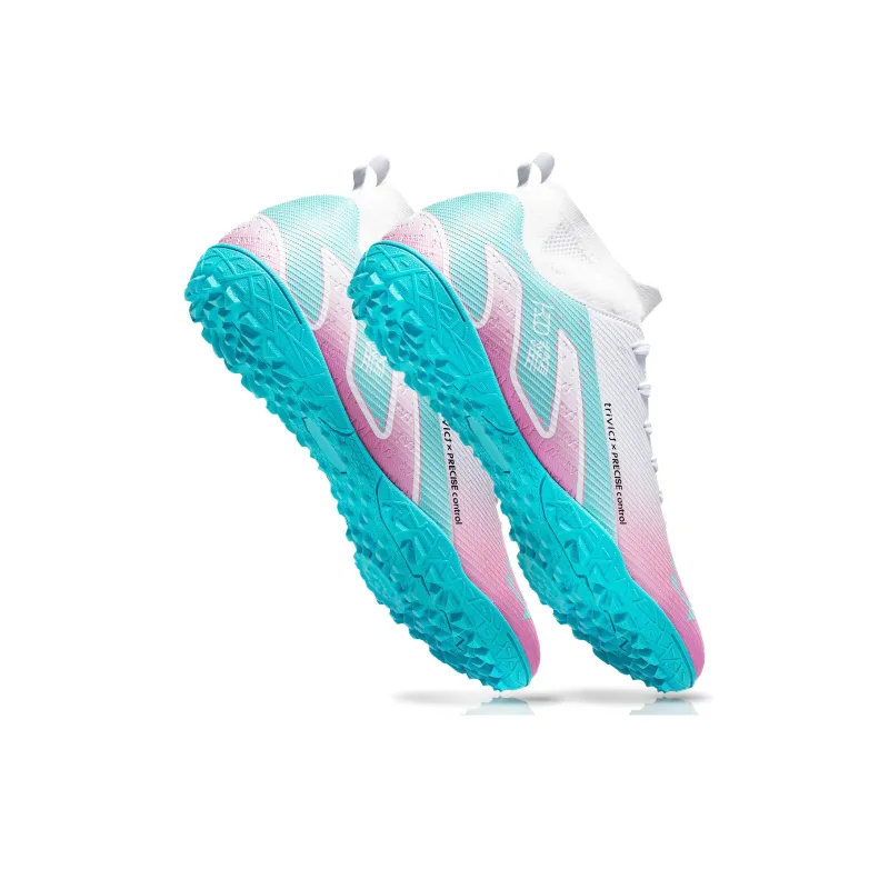 TriVict Win A Hundred Battles And Win A Hundred Victories. Soccer Shoes Unisex Mid Top White/Pink/Aqua/Blue-41