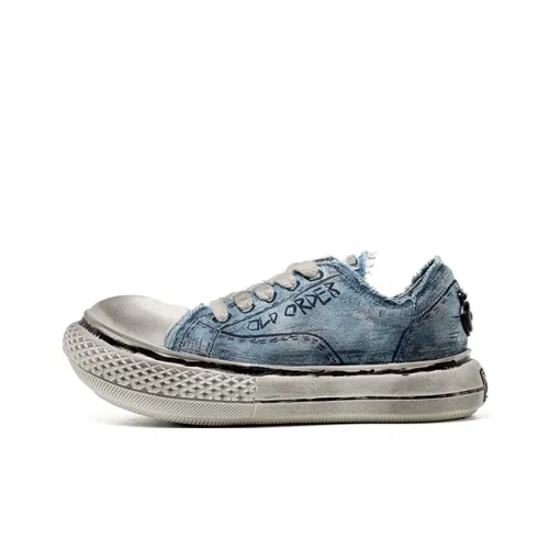 OLD ORDER Hand Drawn Graffiti Denim Sneakers Height Increasing Wear Resistant Low Top Canvas Shoes Unisex Blue