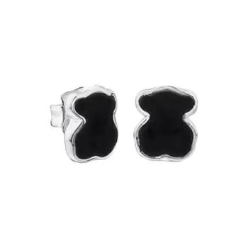 TAOSIXIONG Black Agate Stud Earrings Women's Black