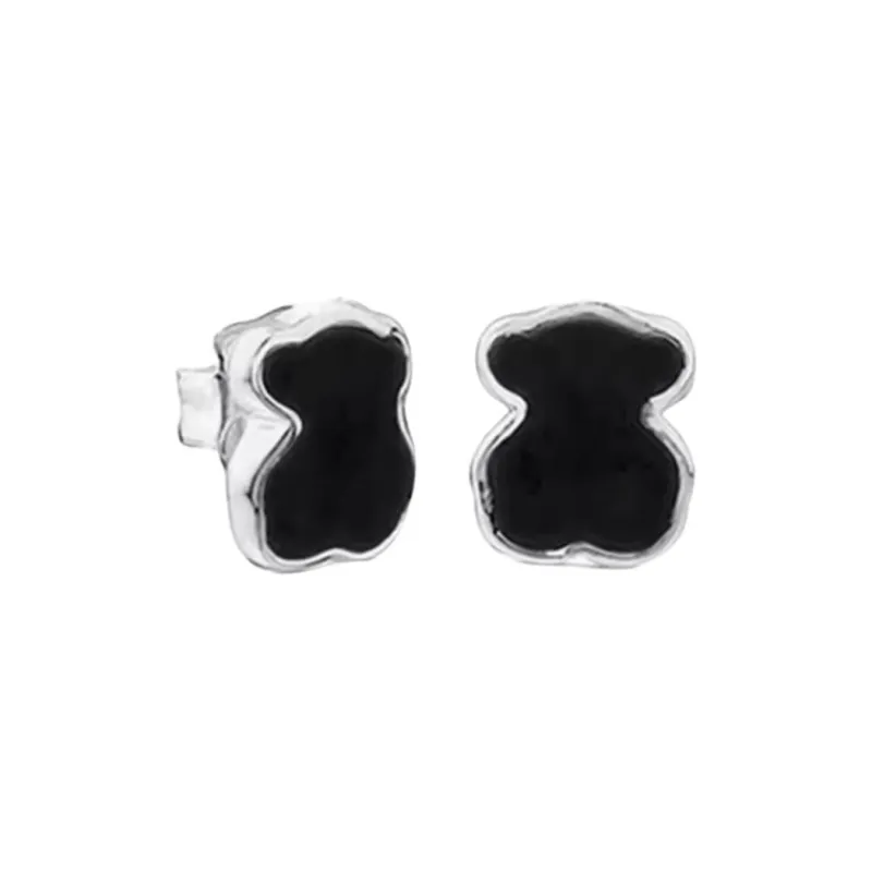 TAOSIXIONG Black Agate Stud Earrings Women's Black-0