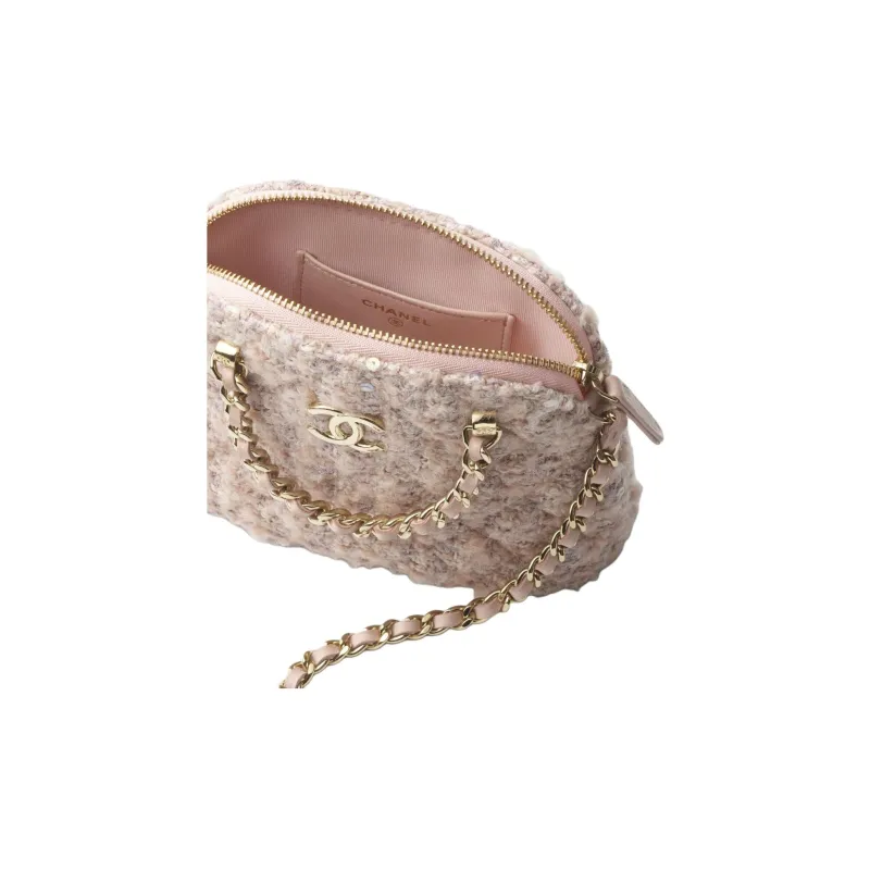 CHANEL Wool Tweed Sequins Shoulder Bag, Crossbody Bag, Handbag Women's Light Pink & Beige-3