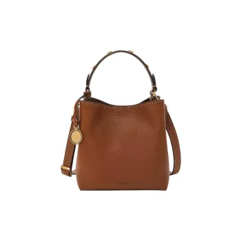 FOSSIL Leather Bucket Bag Handbag Shoulder Bag Crossbody Bag Small Size Women's Brown