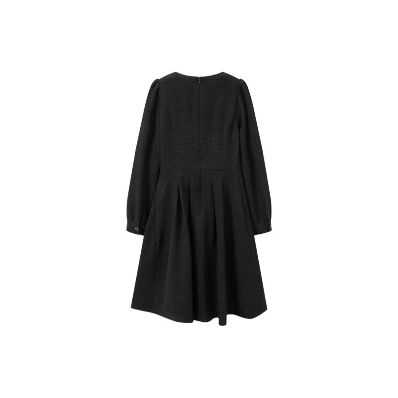TKY SHOP Long Sleeved Dress Women's Simple Black-1