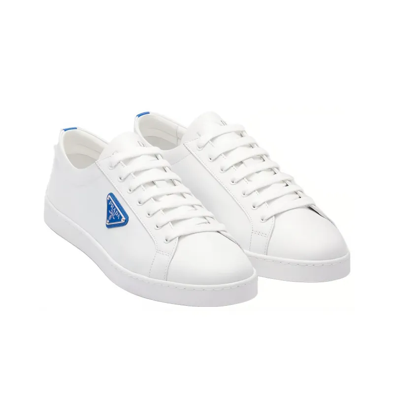 PRADA Brushed Sneakers Leather White White Cobalt Blue-2