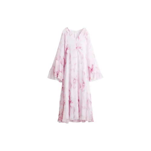 H&M Long-Sleeved Dresses Women's Light Pink/Floral