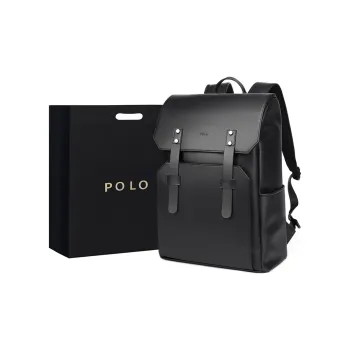 POLO Synthetic Leather 17.3 Laptop Bag Backpack Backpack Men's Backpack Extra Large Men's Black/Gray