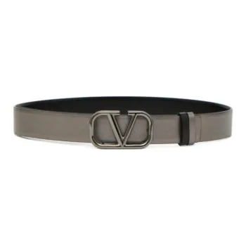 Valentino Logo Detail Smooth Buckle Calfskin Leather Belts Women's Gray