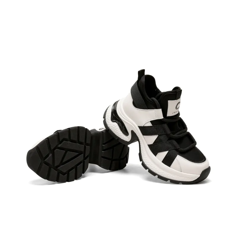 C°BANNER Low Top Chunky Sneakers Women's Black Beige-4