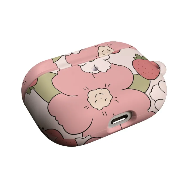 Keshami Compatible With Apple AirPods Pro 2/AirPods 4/3 PC Matte Hard Shell Strawberry Floral Headphone Cases-2