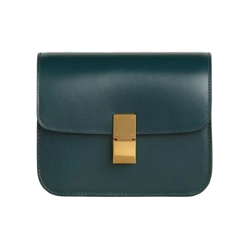 CELINE Polished Cow Leather Tofu Cube Bag, Crossbody Bag, Shoulder Bag Women's Amazon Green-0