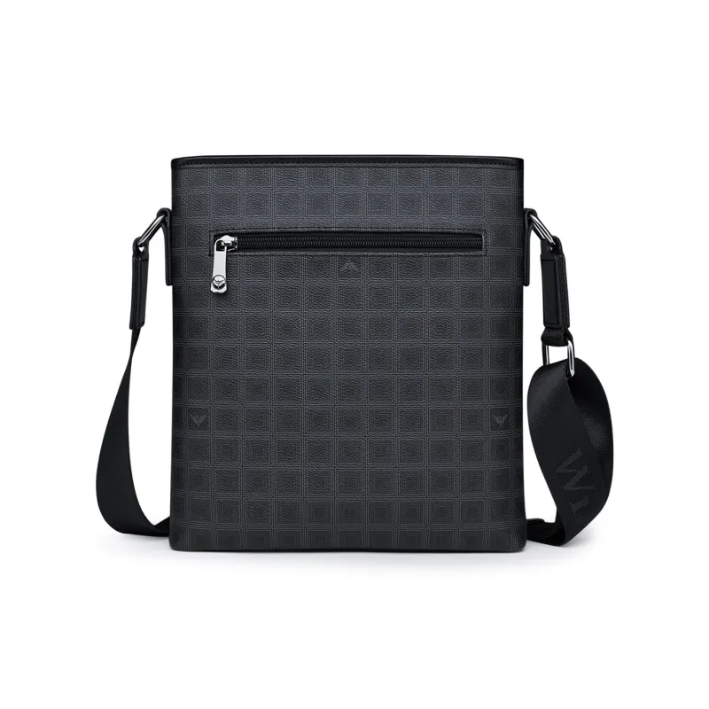 WilliamPOLO PVC Shoulder Bag Men's Black Grid Pattern-1