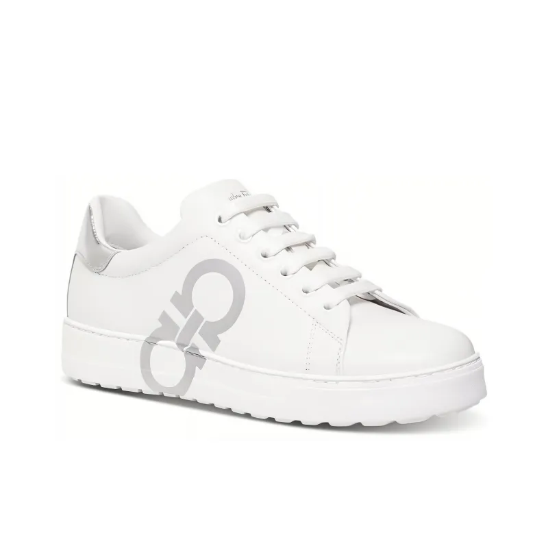 FERRAGAMO GANCINI Low Top Stylish Skateboarding Shoes Women's White-2