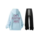 Ice Blue Hoodie+097 Black Casual Pants