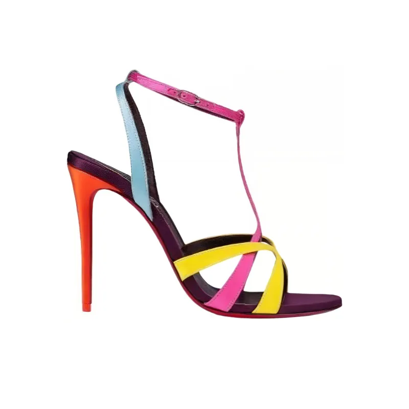CL One Strap Sandals 10cm Women's Pink Yellow Blue-1