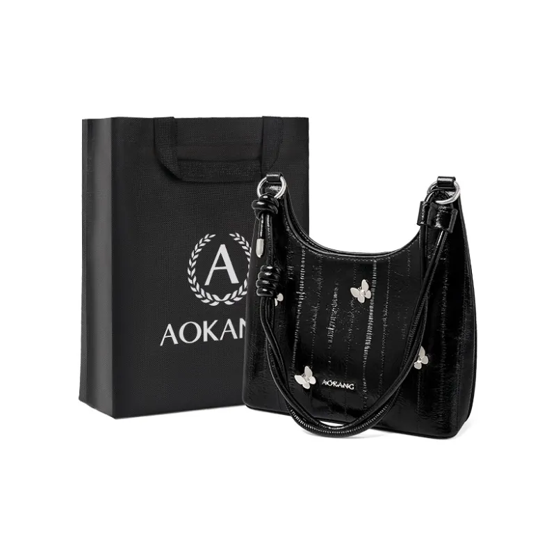 AOKANG Synthetic Leather Shoulder Bag Regular Women's Starlight Silver/Milk White/Midnight Black-8