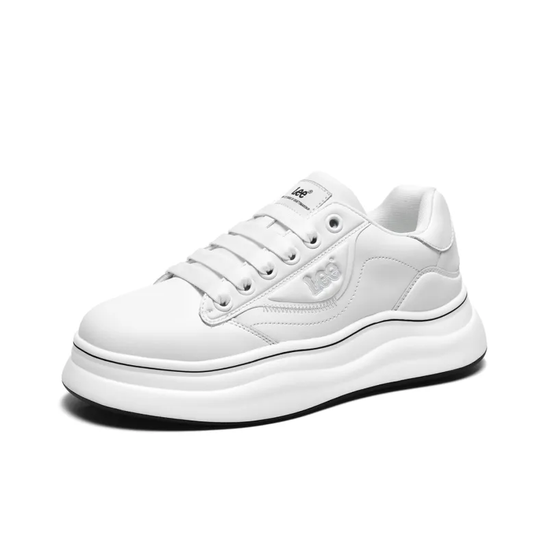 Lee Versatile Trendy, White Sneakers, Classic Fashion Commute Low Top Height Increasing Skateboard Shoes Men's-1