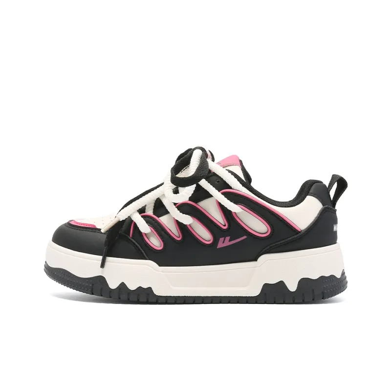Warrior Low Top Skateboard Shoes Women's Black Rice Rose Red-0
