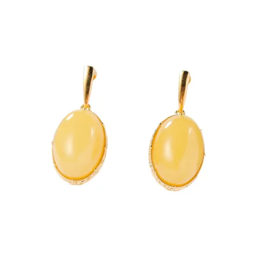 S&A S925 Silver With Amber Fine Jade Earrings Women's
